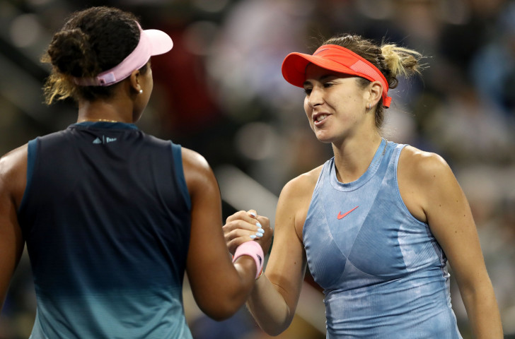 World number one Naomi Osaka of Japan, left, congratulates Switzerland's Belina Bencic after her fourth-round defeat in the WTA event at Indian Wells, California ©Getty Images