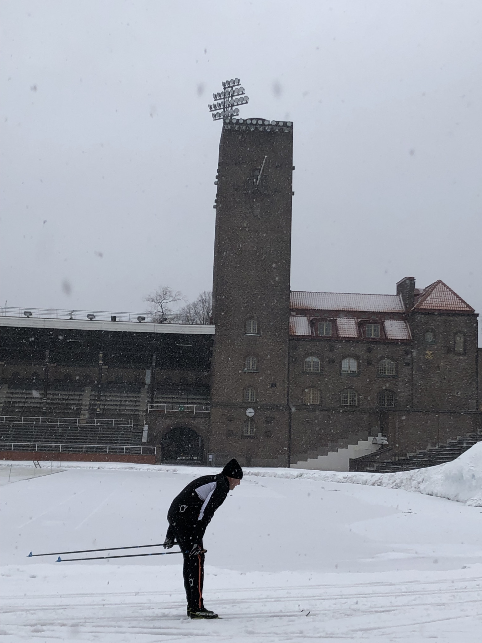 Even as the IOC Evaluation Commission were inspecting the Olympic Stadium local cross-country skiers were practicing ©ITG