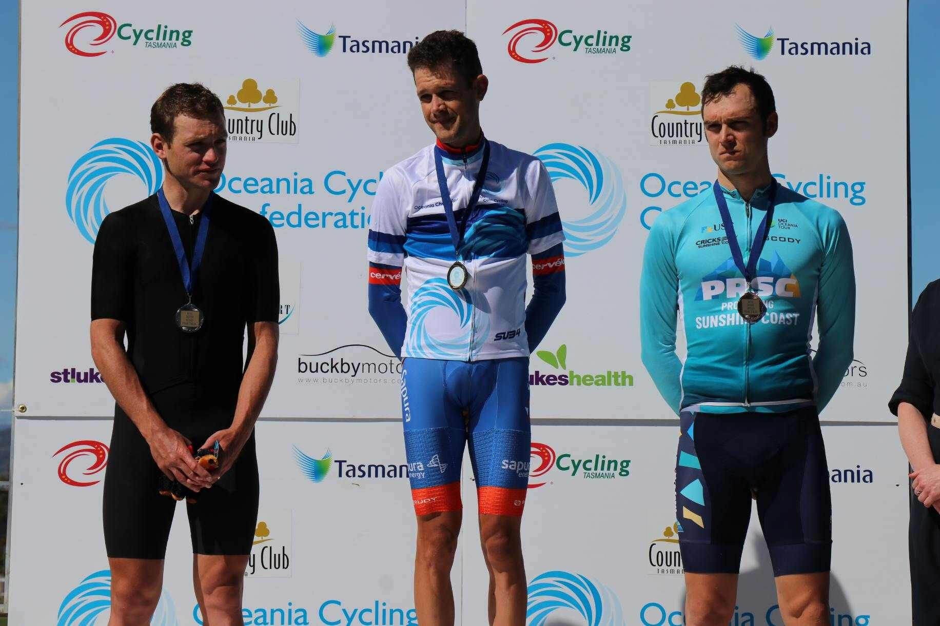 Benjamin Dyball was one of hosts Australia's five gold medallists on the opening day of the 2019 Oceania Road Championships in Tasmania, winning the elite men's time trial event ©Caitlin Johnston