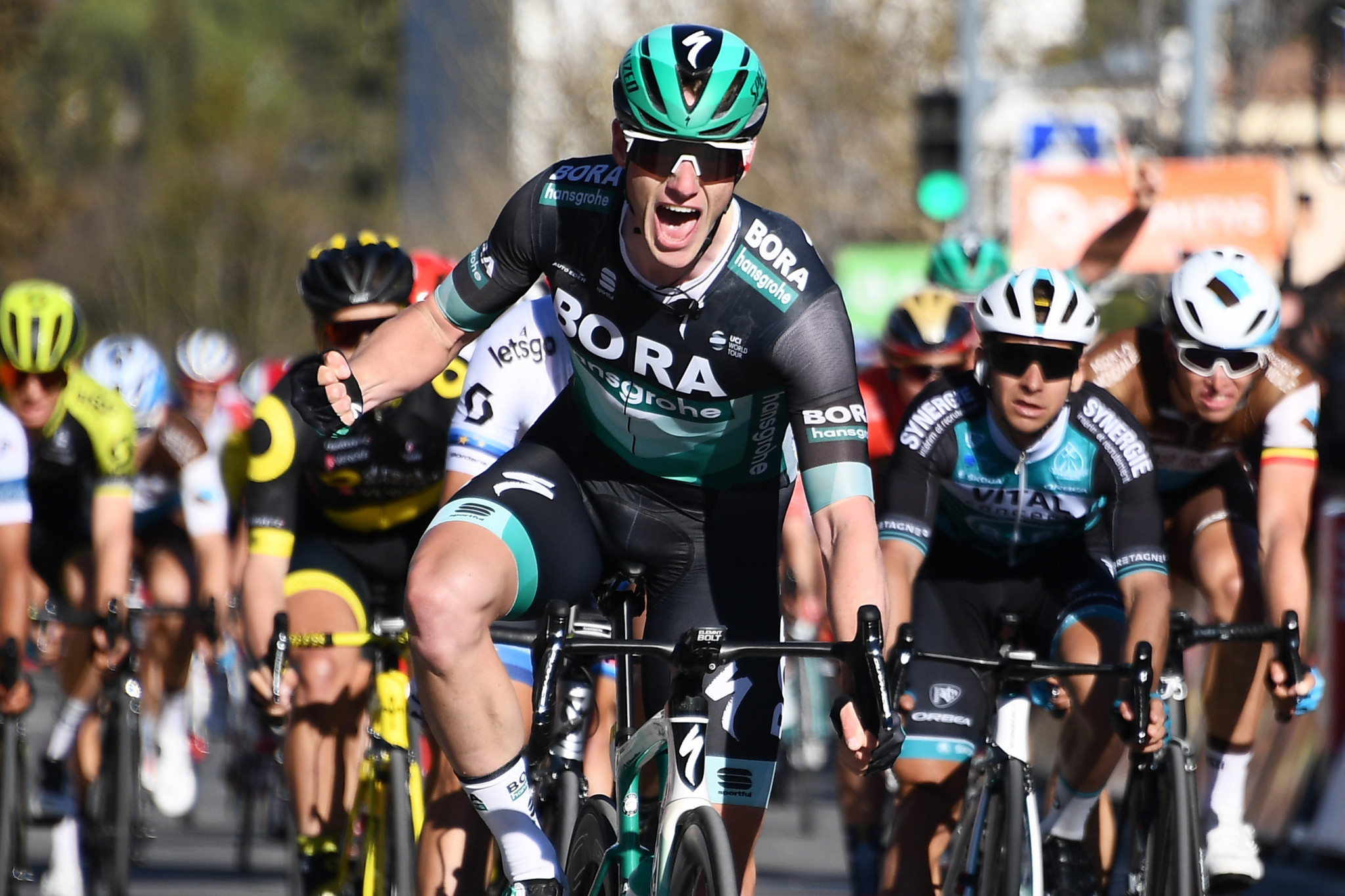 Ireland's Sam Bennett celebrates his second stage win in the Paris-Nice race ©Getty Images