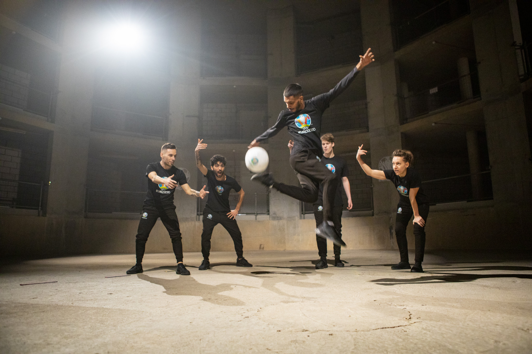 The video features several freestyle footballers performing their best tricks in a derelict building ©UEFA