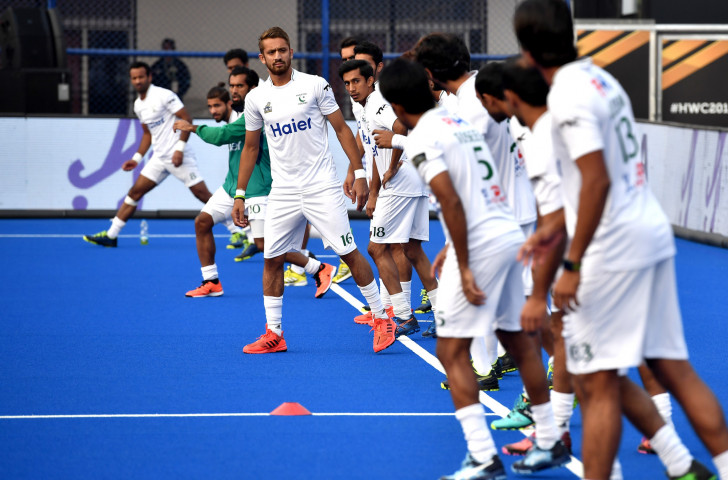 Pakistan, pictured warming up before a match at last year's FIH World Cup in India, face a possible ban for their late withdrawal from the FIH Pro League on financial grounds  earlier this year ©Getty Images