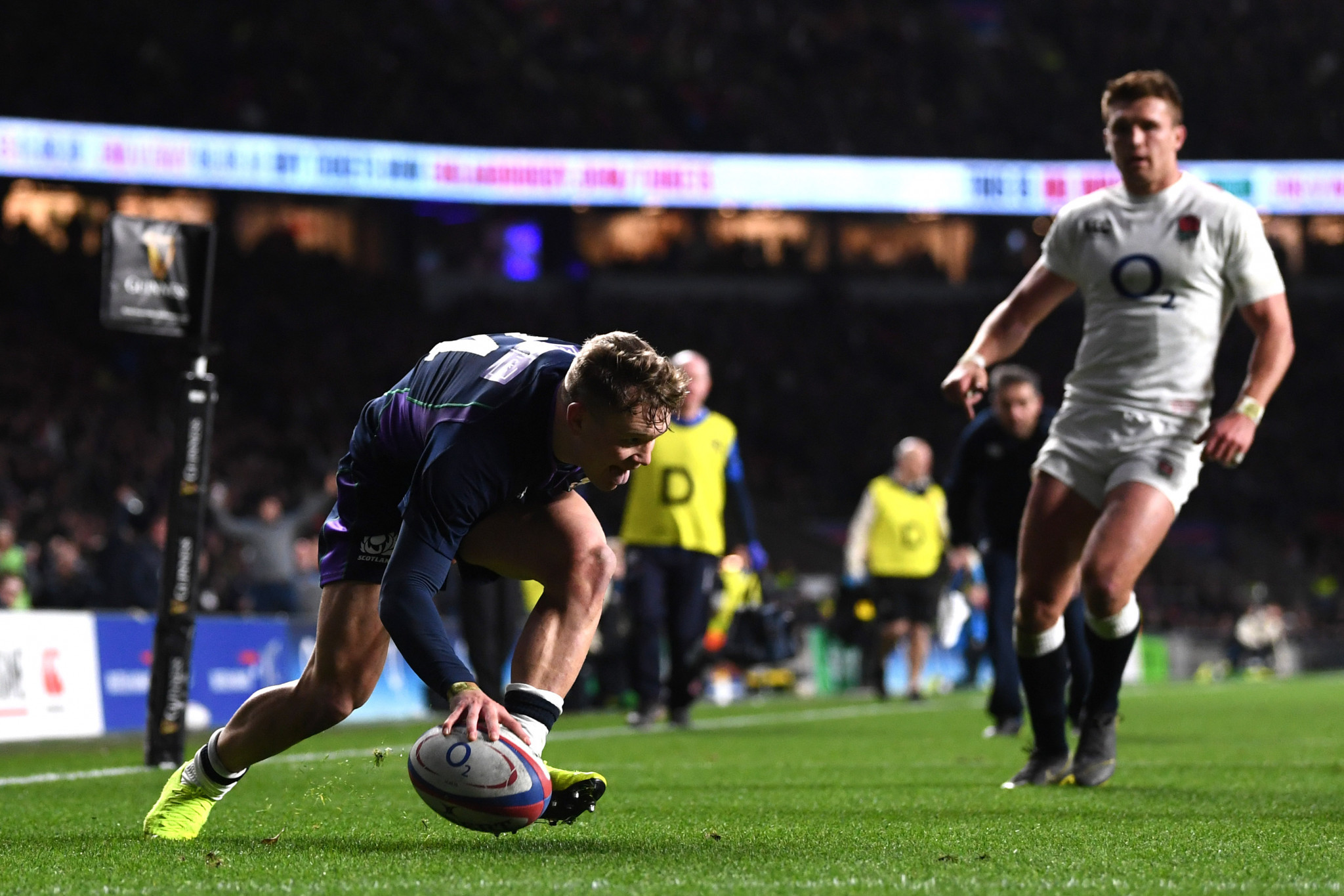 Darcy Graham scores Scotland's fourth try against England ©Getty Images