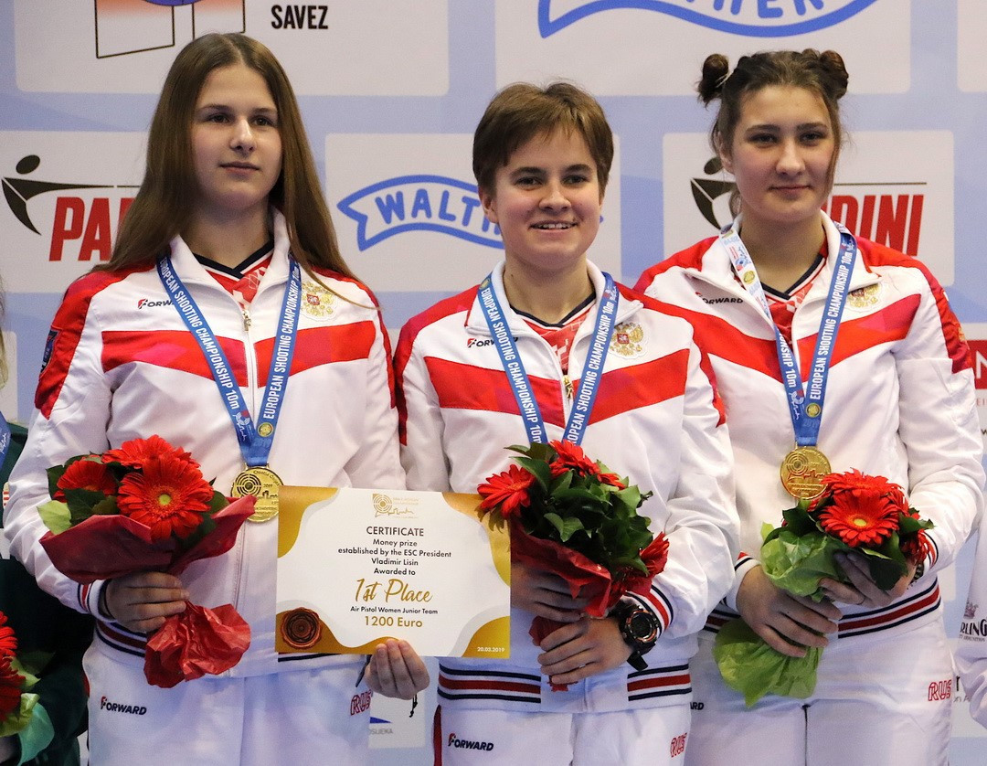 Russia won a thrilling women’s junior team air pistol final against Hungary on the third day of competition at the European 10 metres Shooting Championship in Osijek ©ESC