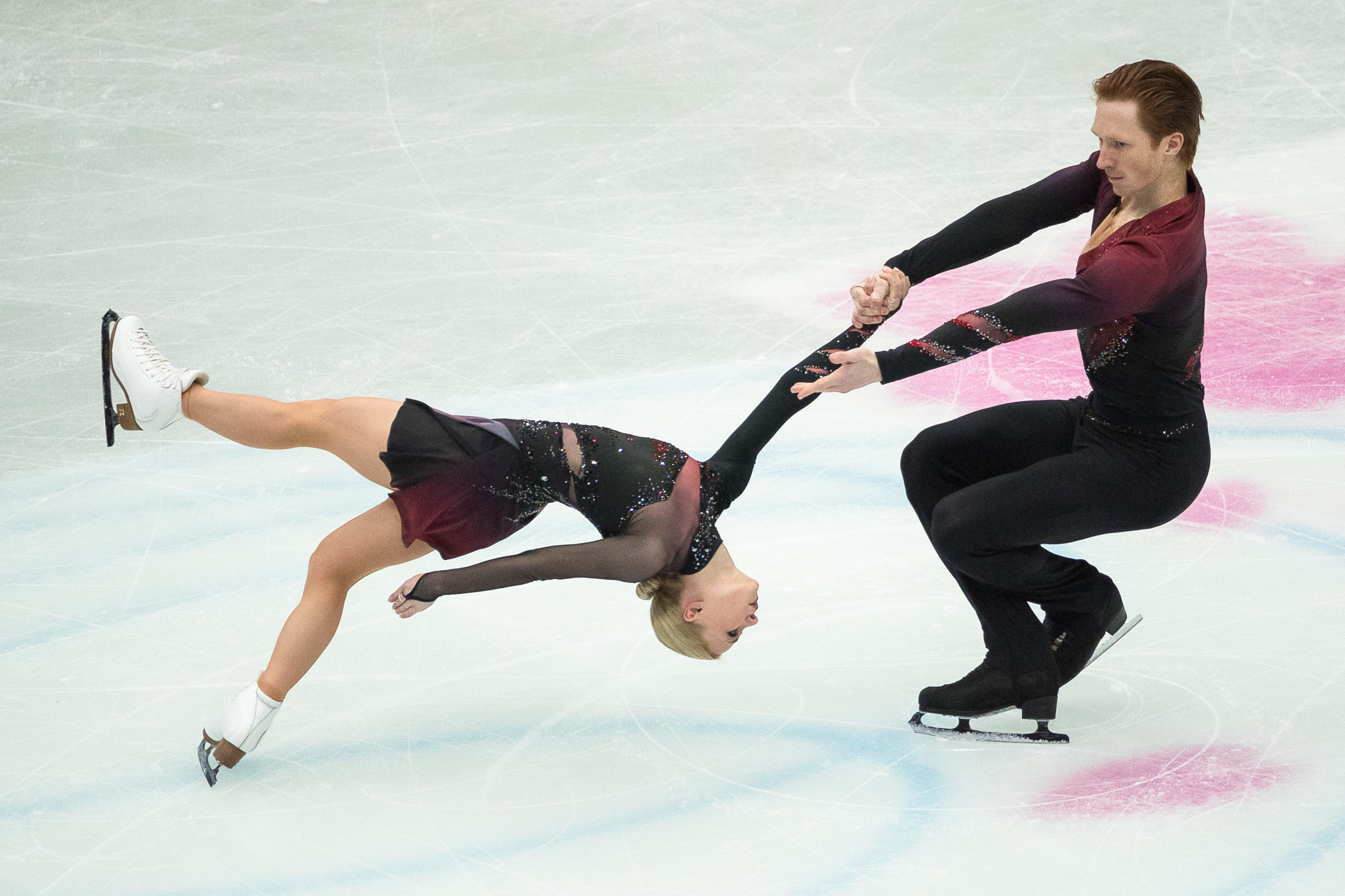 Russia's Evgenia Tarasova and Vladimir Morozov lead at the halfway point of the pairs competition ©Getty Images
