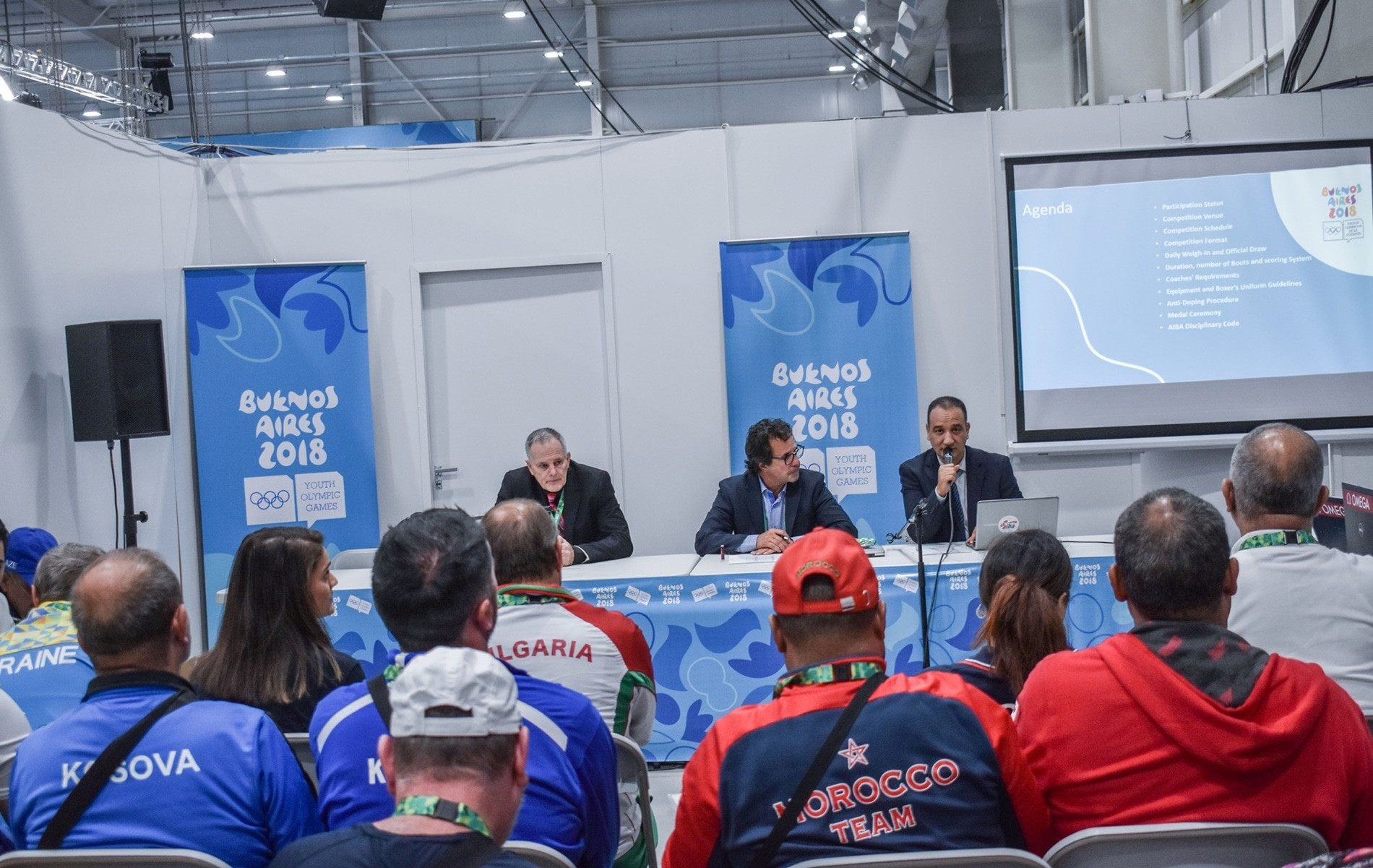 Mohamed Moustahsane, right, helped to organise the boxing tournament at the 2018 Summer Youth Olympic Games in Buenos Aires ©AIBA