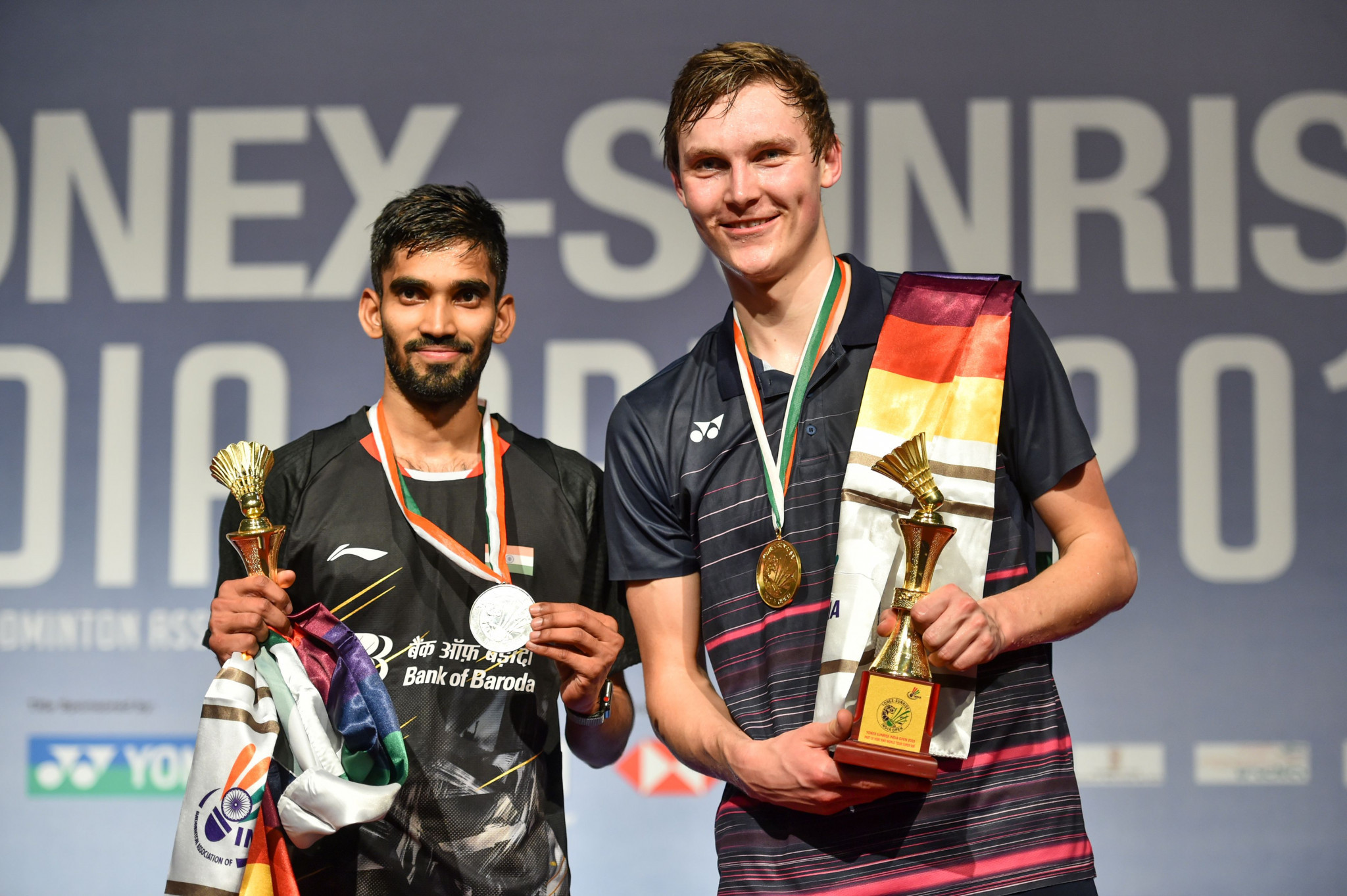 Viktor Axelsen, right, won the men's title in New Delhi ©Getty Images