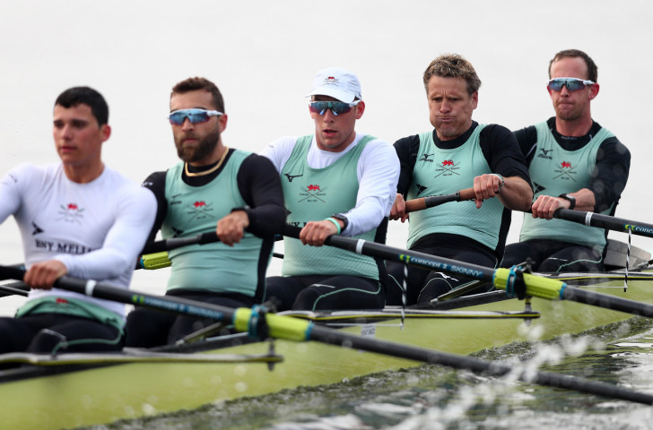 One of the boys - James Cracknell, who will be 47 next month, trains on the Tideway this week as part of the Cambridge crew that will contest the Boat Race against Oxford on Sunday ©Getty Images