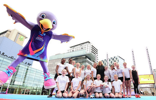 Home Nations stars join Manchester schoolgirl players to mark 100-day countdown to Netball World Cup