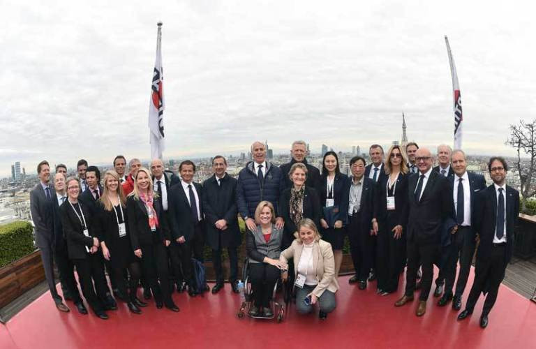 The Milan Cortina 2026 bid team and the IOC Evaluation Commission pose together during a break in their working session at the Palazzo Reale in Milan today ©Milan Cortina 2026