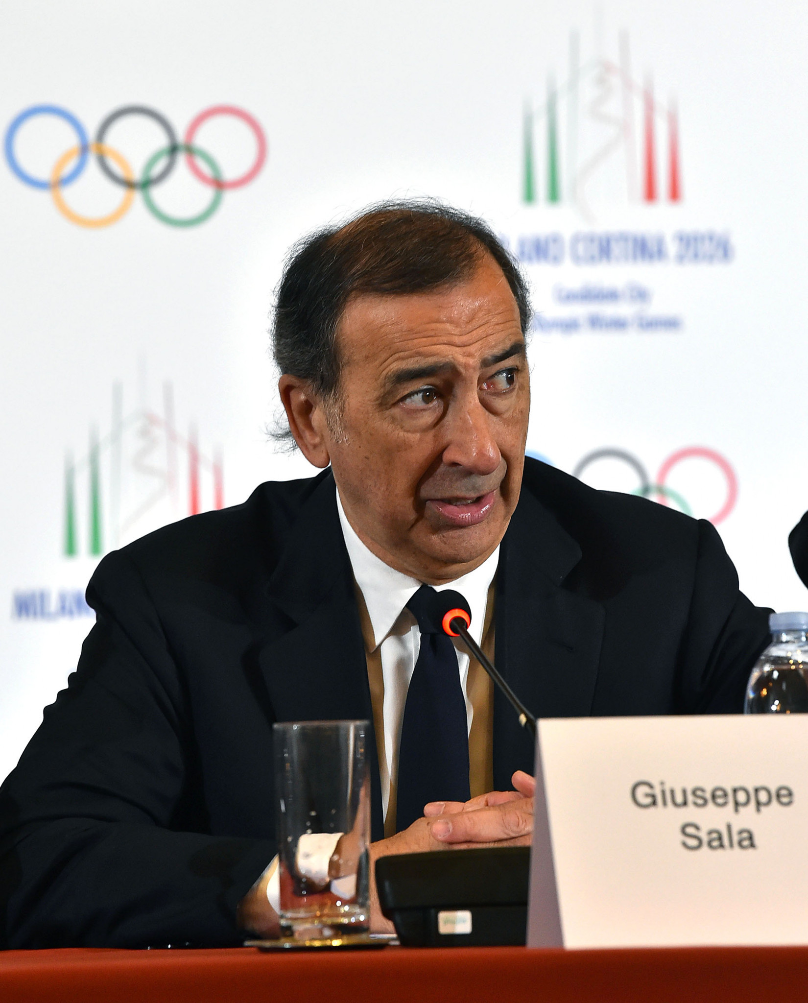 Milan Mayor Giuseppe Sala was among the speakers at the last press conference of the IOC Evaluation Commission visit ©CONI