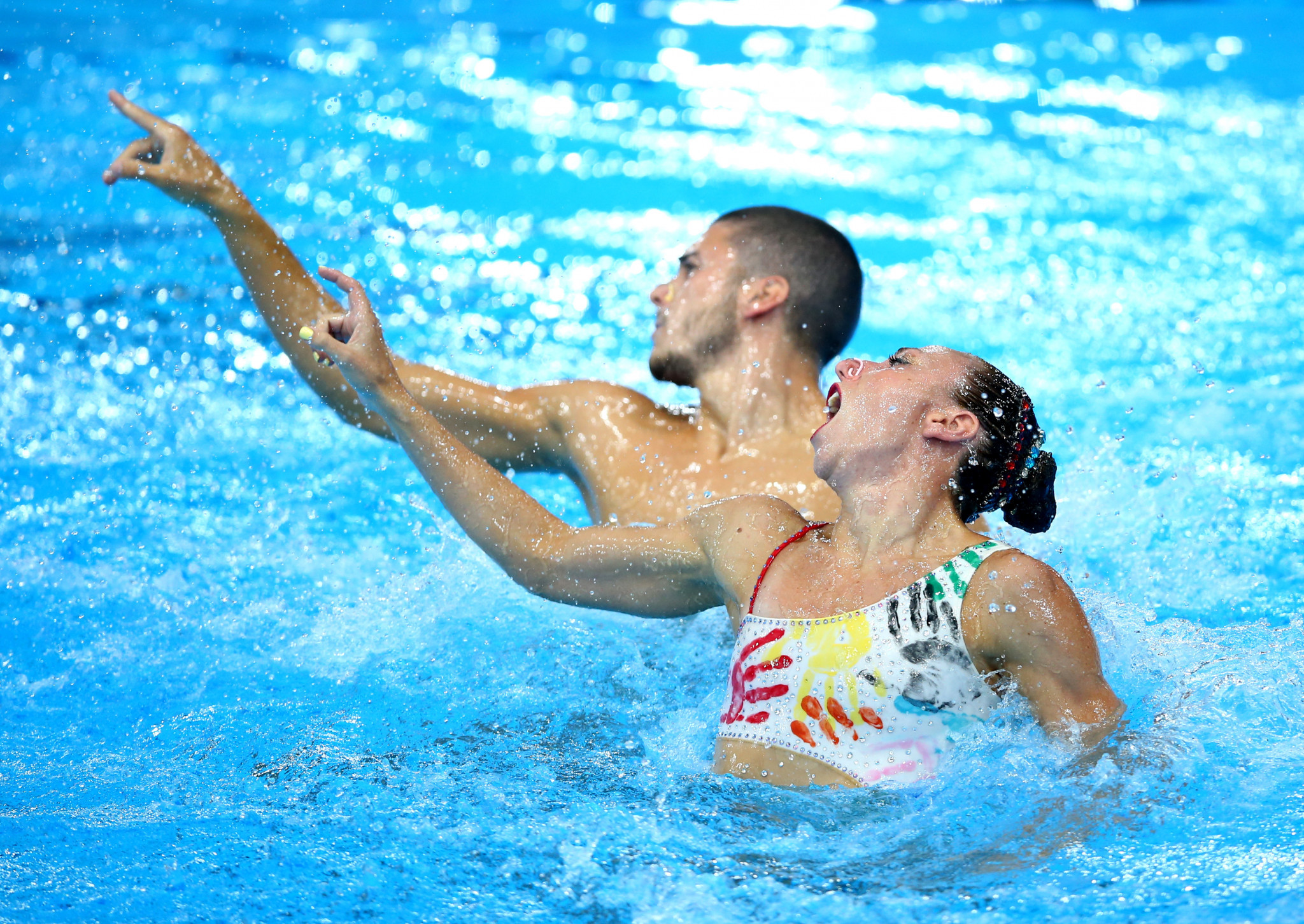 Italy’s Manila Flamini and Giorgio Minisini won the mixed duet free routine event ©Getty Images