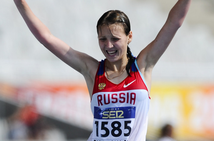 Russia's Ekaterina Medvedeva, pictured winning the 10,000m race walk title at the 2012 IAAF World Junior Championships, has received a provisional doping suspension from the Athletics Integrity Unit ©Getty Images