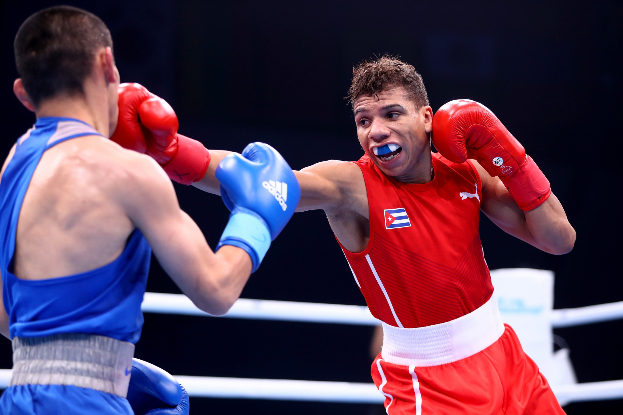 Tamir Galanov, left, lost to eventual gold medallist Yosvany Veitía of Cuba in the semi-finals of the flyweight event at the 2017 AIBA Men's World Championships in Hamburg ©Getty Images