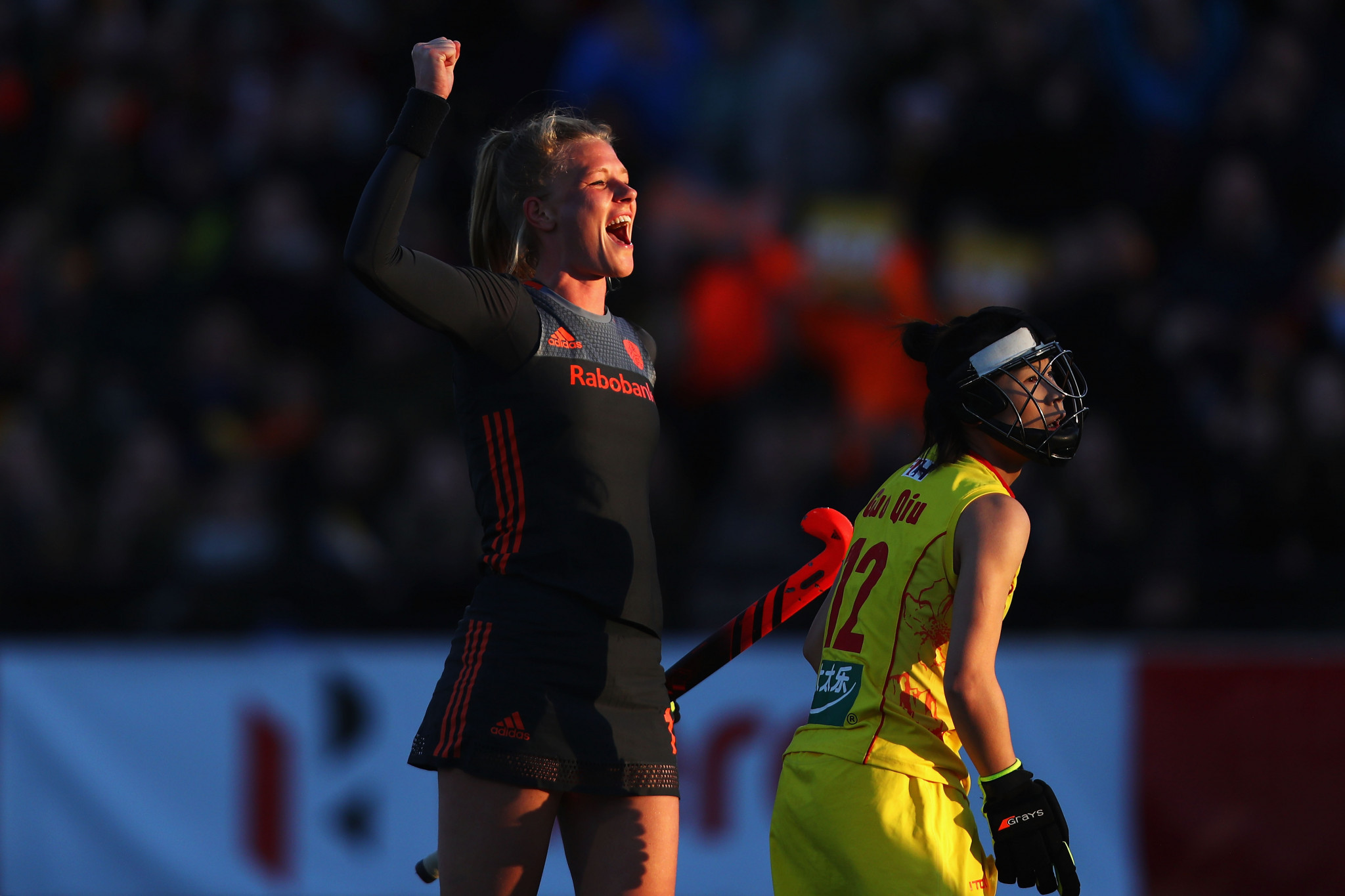 Caia van Maasakker celebrates scoring one of her three goals against China ©Getty Images