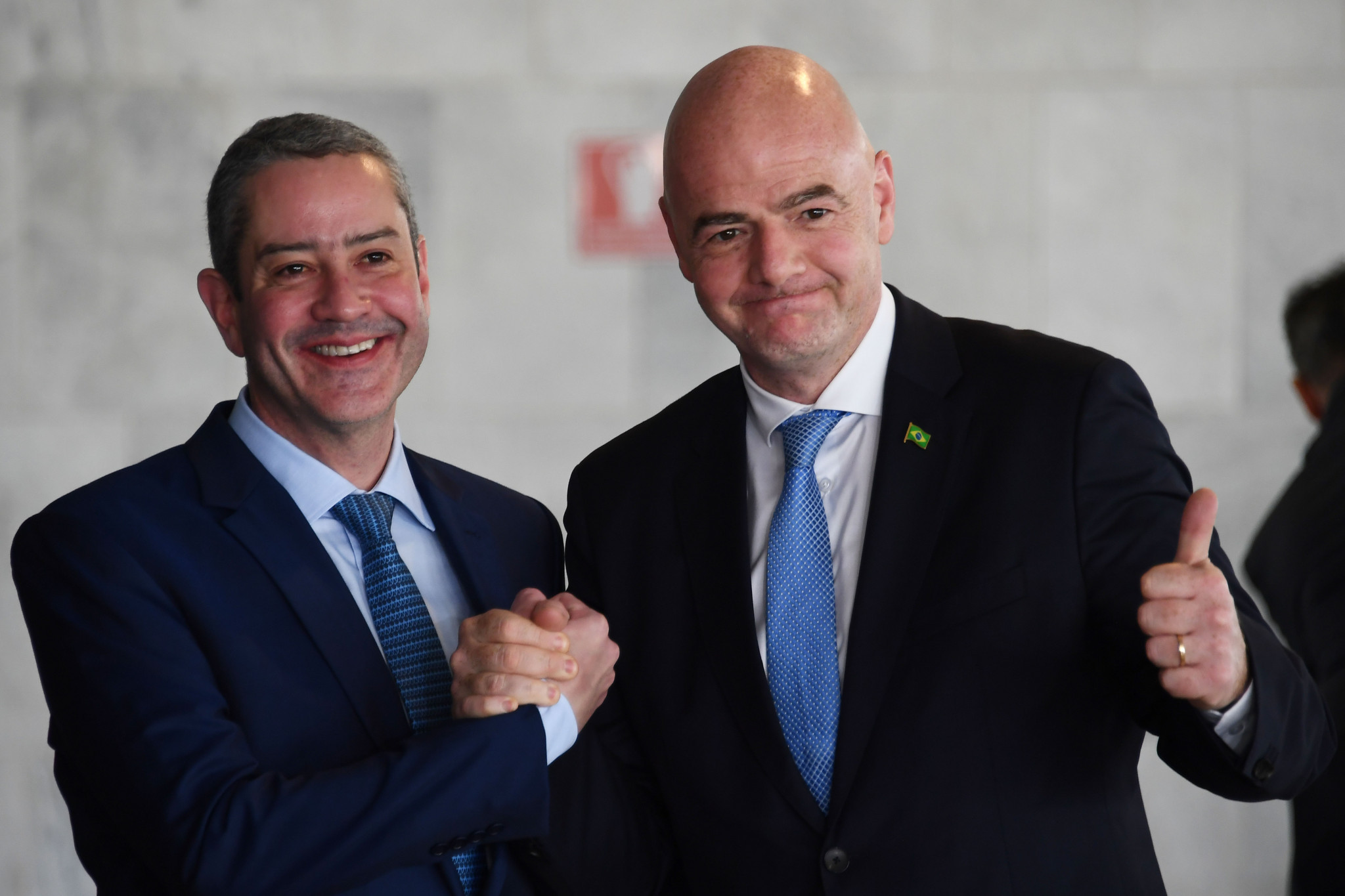 FIFA President Gianni Infantino, right, was present at the inauguration of Rogério Caboclo, left, as CBF head ©Getty Images