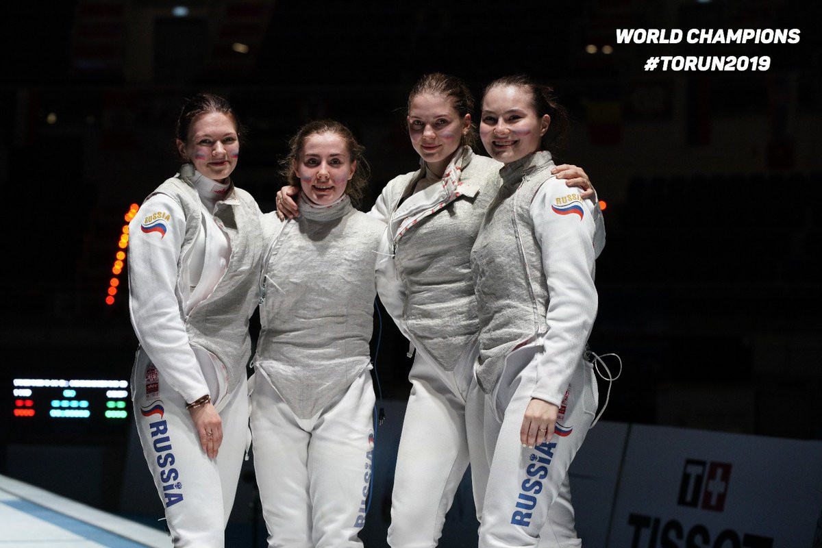 Russia claimed the women's junior team foil gold medal on a day dominated by the country at the Junior and Cadets World Fencing Championships in the Polish city of Toruń ©FIE/Twitter