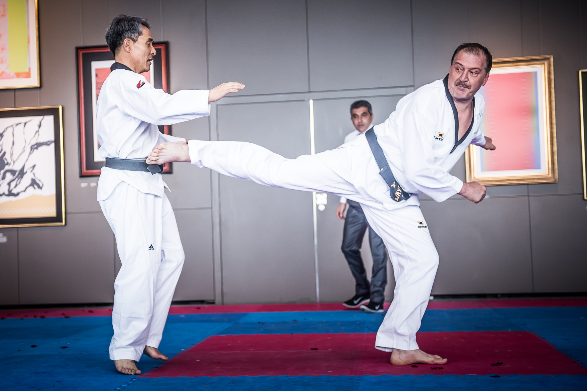 WT Council Members Kuk Hyun Jung of South Korea and Metin Sahin of Turkey repeated the final of the 1985 WT World Championships ©World Taekwondo