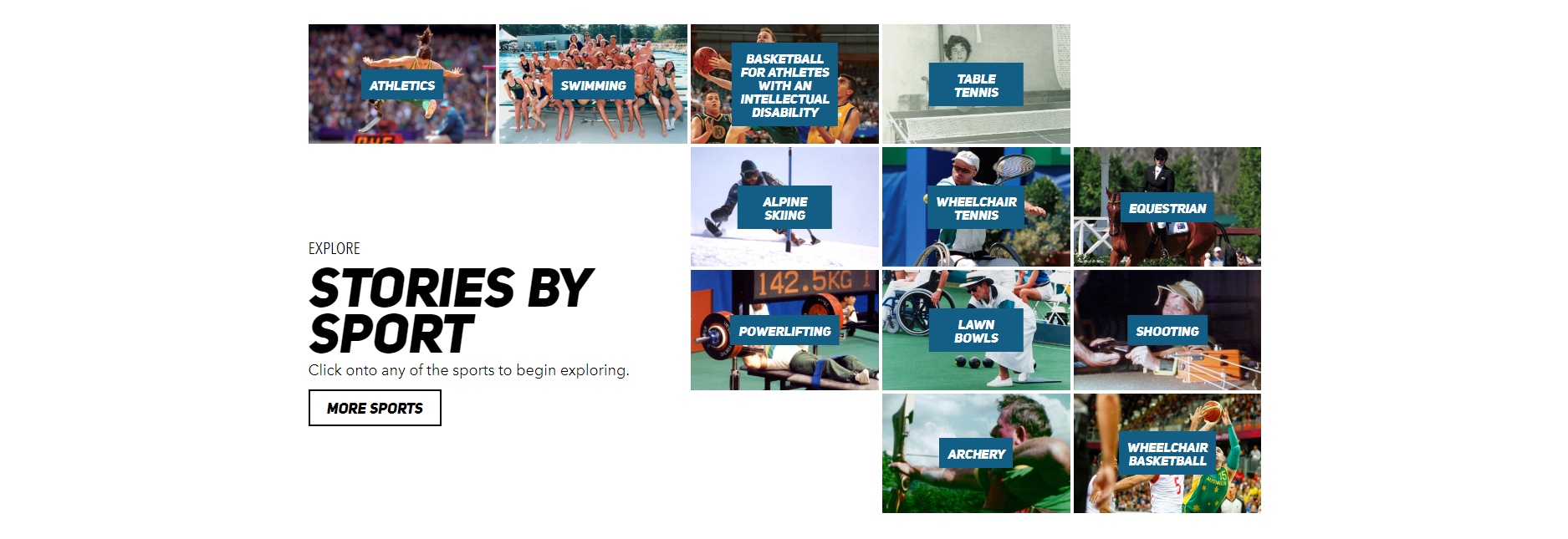 The online history can allow visitors to explore through sports or themes ©Paralympics Australia
