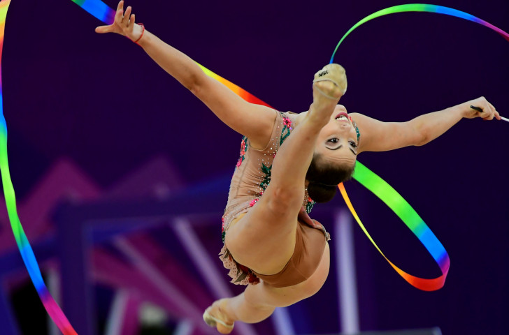 Katrin Taseva moved up to a medal challenge for Bulgaria in the FIG Rhythmic Gymnastics World Cup at Sofia on a night when her team-mate Neviana Vladinova dropped down the competition ©Getty Images