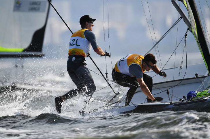 New Zealand's Rio 2016 champions Peter Burling and Blair Tuke have made a conservative start at the Sailing World Cup in Genoa after a three-year absence from 49er racing ©Getty Images