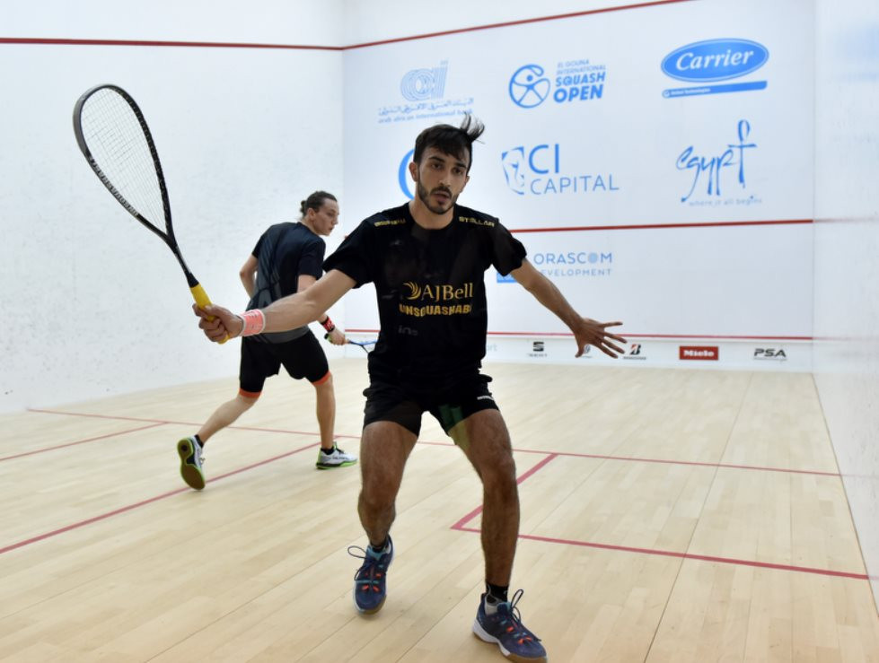 Spain's Iker Pajares caused an upset against France’s Lucas Serme in the opening round of the El Gouna International Squash Open ©PSA