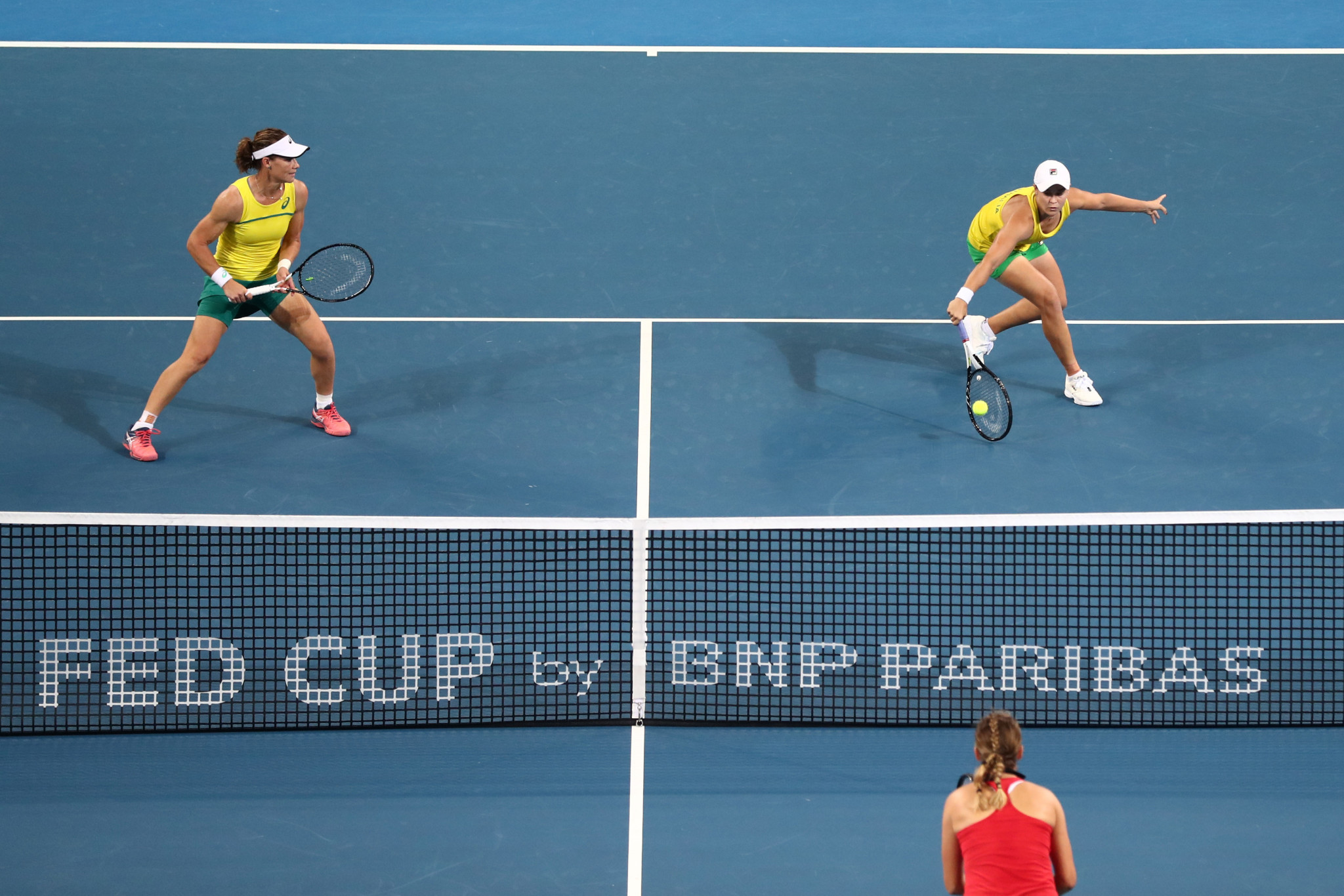 Ashleigh Barty and Samantha Stosur beat Victoria Azarenka and Aryna Sabalenka in the deciding doubles rubber of their Fed Cup semi-final in Brisbane ©Getty Images