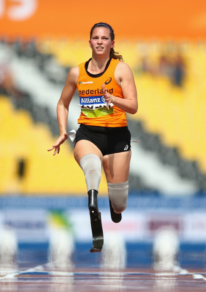 Marlou van Rhijn of The Netherlands was also a world record breaker in the women's T44 100m