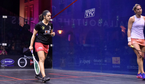 Top seed Raneem El Welily of Egypt is through to the semi-finals of the El Gouna International Squash Open after beating New Zealand’s Joelle King in a high-quality four-game match ©PSA
