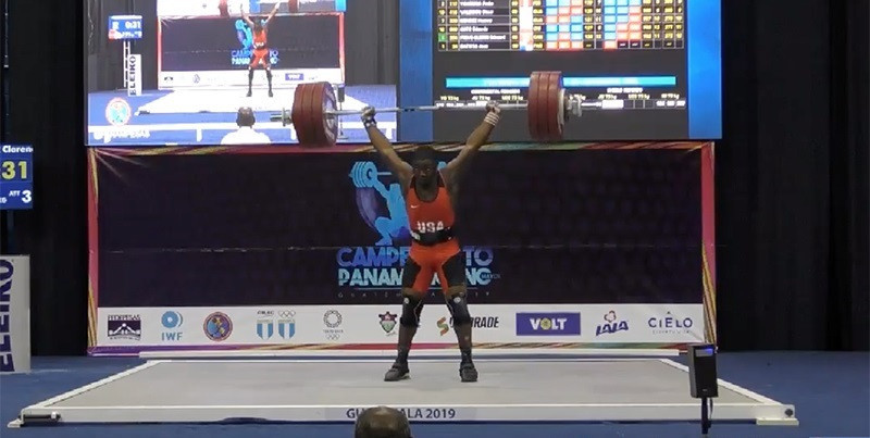 CJ Cummings swept the men's 73kg gold medals and set 15 records at the Pan American Weightlifting Championships in Guatemala City to be voted male athlete of the month for April by the USOC ©PAWF