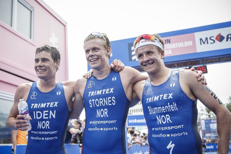 Casper Stornes, Kristian Blummenfelt and Gustav Iden made it a full Norwegian podium in last year's men's event ©ITU WTS