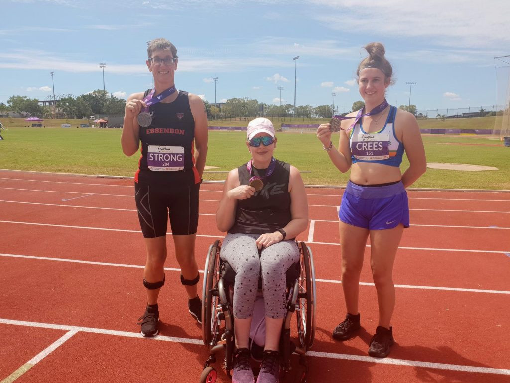 Australia's Rio Paralympian Rosemary Little pictured, centre, with her gold medal for the seated shot put event at Arafura Games in Darwin, Australia ©Arafura Games