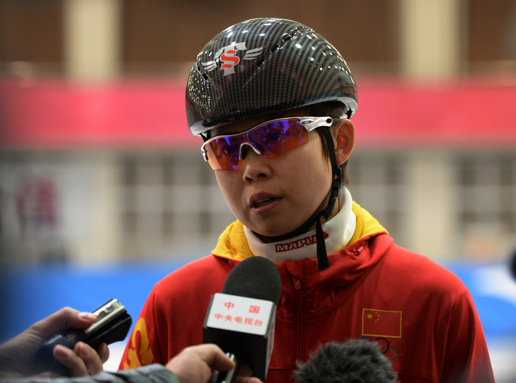 Wang Meng, pictured being interviewed in 2013, has been appointed head coach of the Chinese speed skating team looking towards Beijing 2022 ©Getty Images