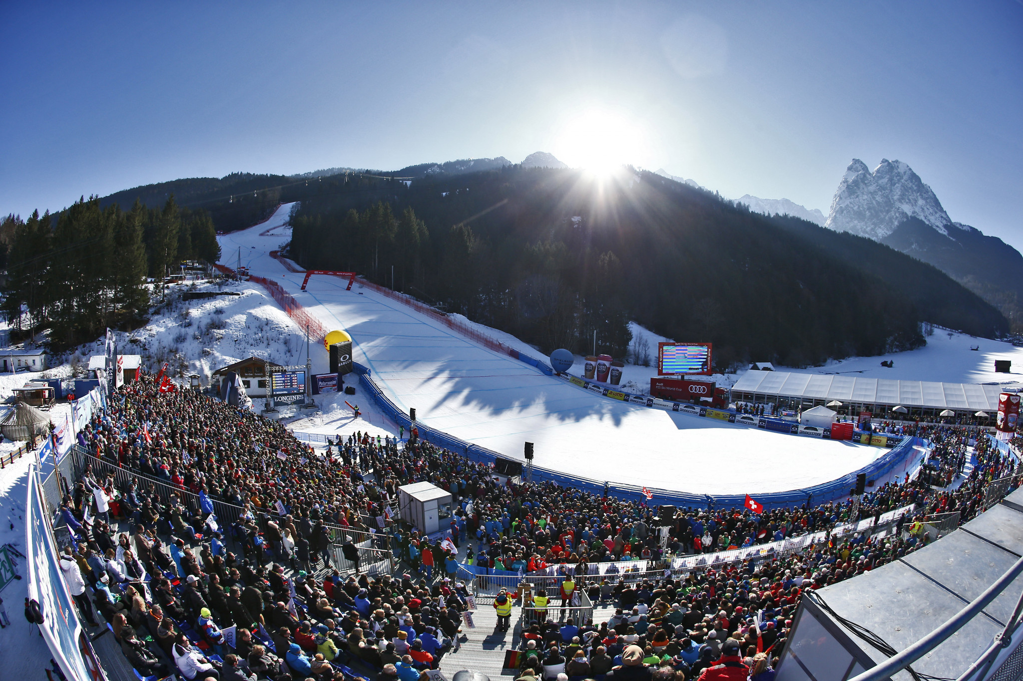 The view of the FIS Alpine Ski World Cup men's downhill at German venue Garmisch-Partenkirchen in January last year