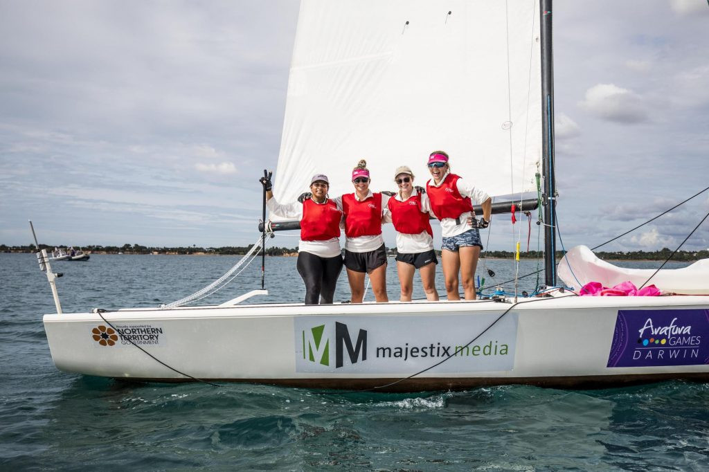 India's Taramati Mariwade and her Aussie crew won bronze in the sailing at the Arafura Games match racing in Darwin Harbour ©Arafura Games