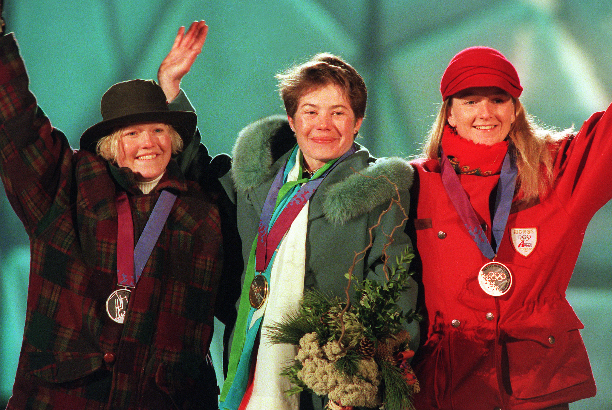 Lina Cheryazova, centre, remains Uzbekistan's only medallist at the Winter Olympic Games ©Getty Images