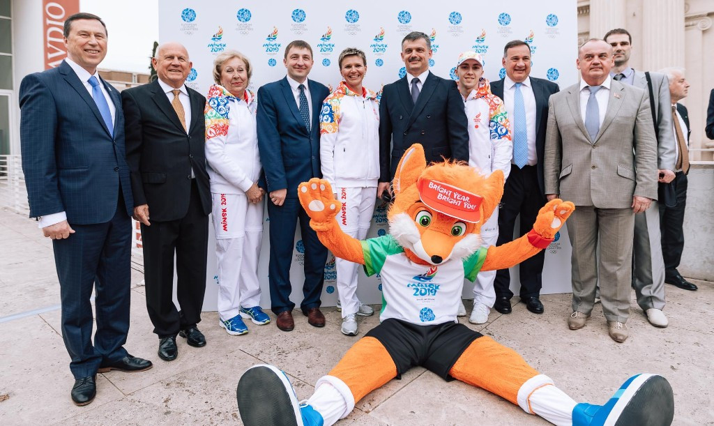 Minsk 2019 mascot, Lesik the baby fox, made an appearance ©Minsk 2019 
