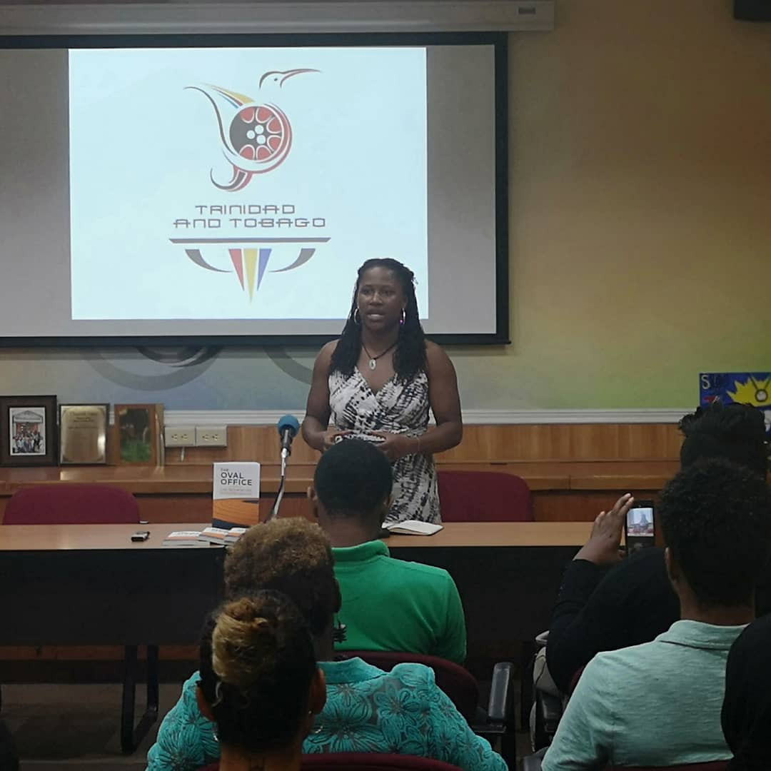 The United States’ Lau­ryn Williams visited Trinidad and Tobago Olympic Committee House in Port of Spain ©Team TTO/Twitter