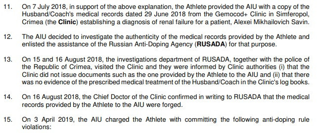 The AIU confirmed Russian athlete Kseniya Savina had provided forged medical documents to support her explanation for the failed test and have now banned her for 12 years ©AIU