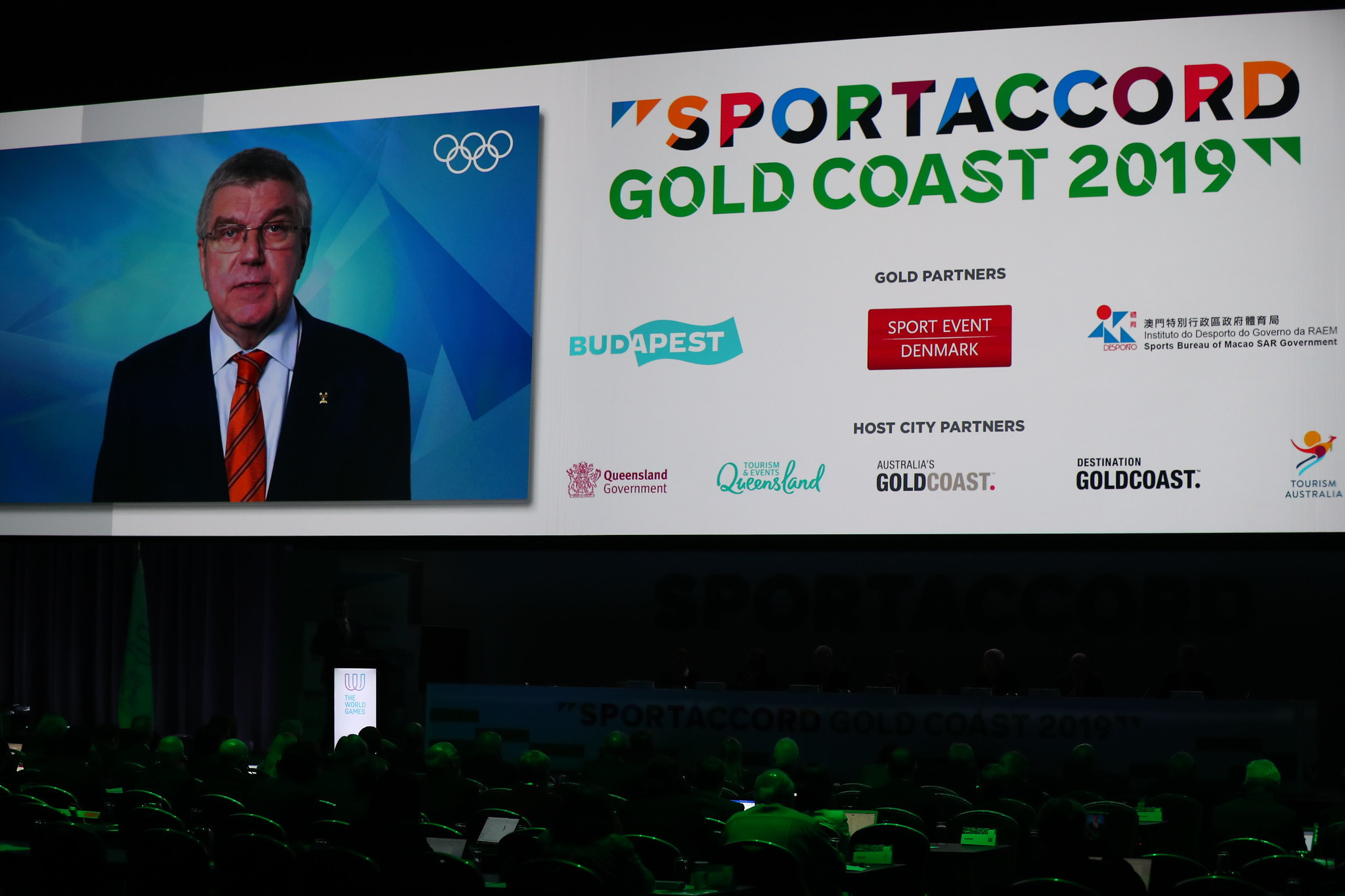 IOC President Thomas Bach sent a video message to the assembly ©Getty Images