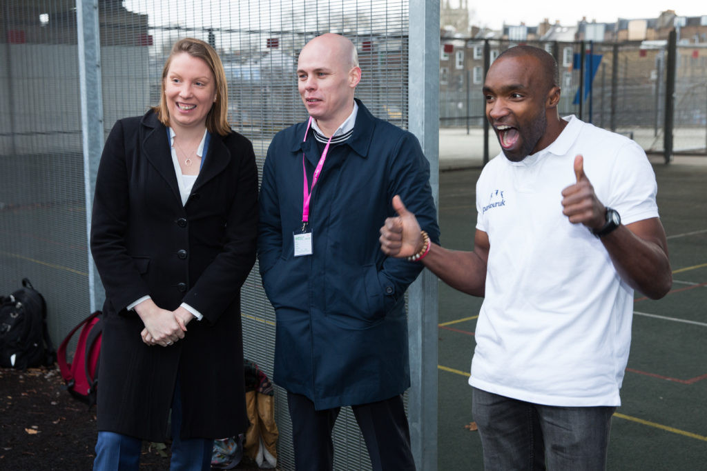 Parkour UK chief executive Eugene Minogue, centre, hailed the appointment of Tracey Crouch ©Parkour UK