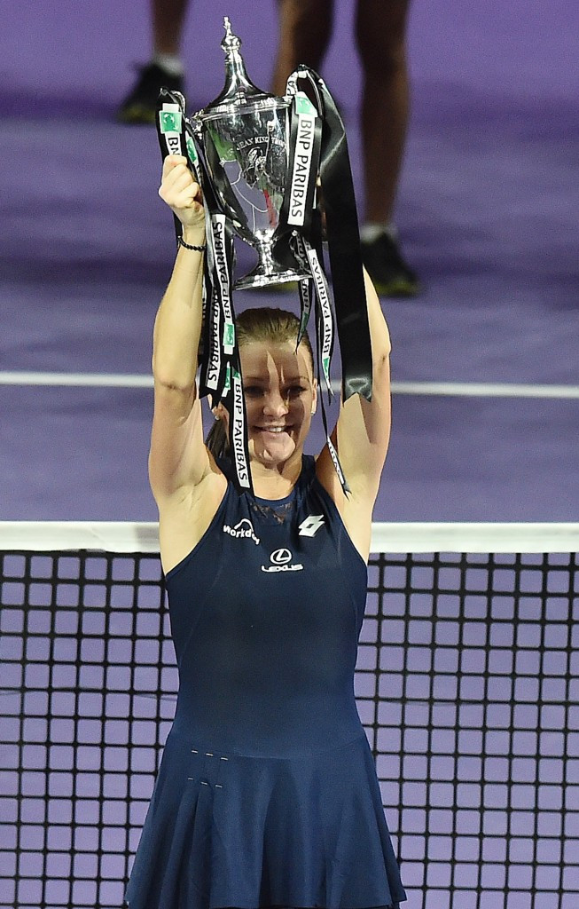 Agnieszka Radwańska celebrates after winning the WTA Finals in Singapore ©Getty Images
