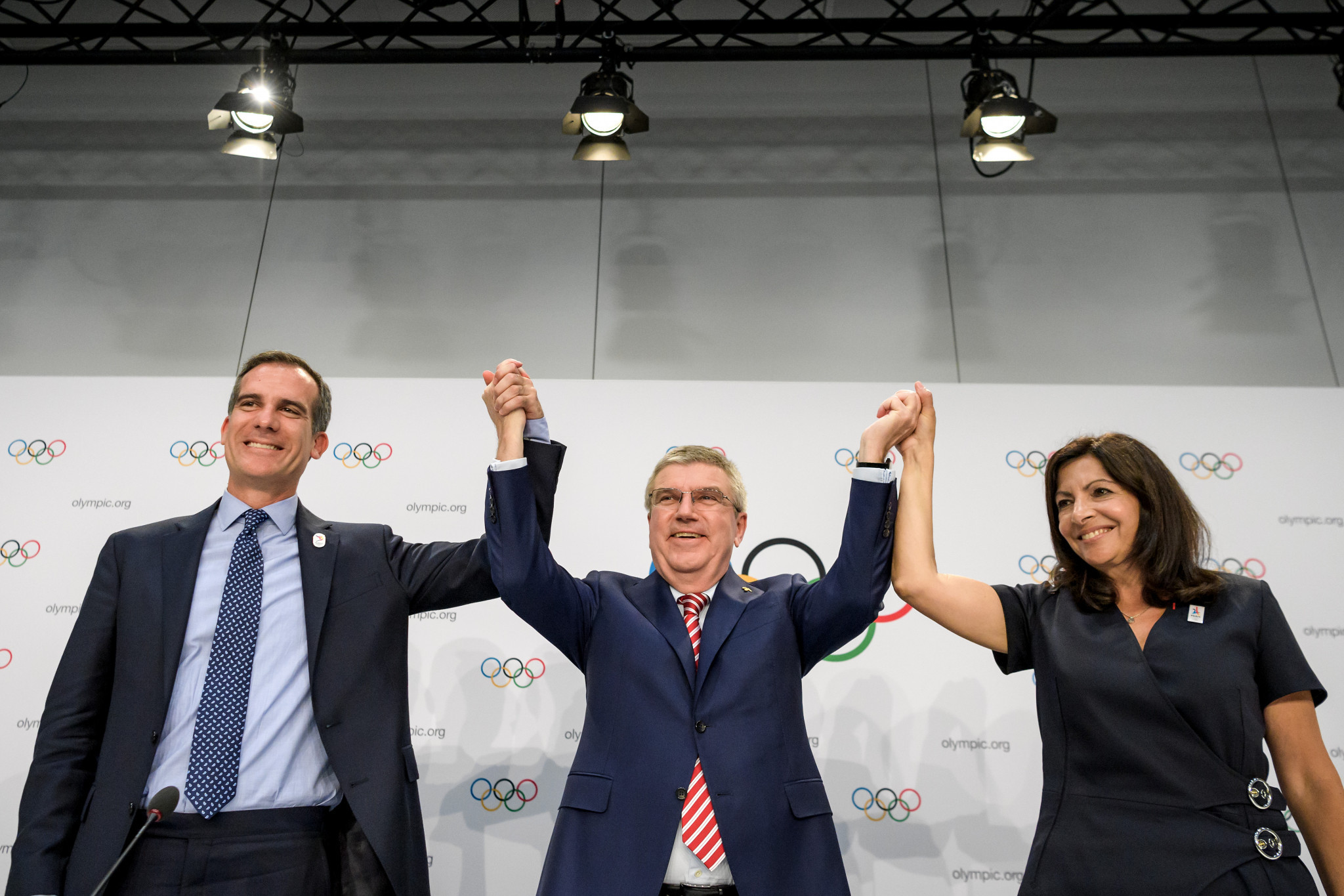 IOC President Thomas Bach said the "historic double allocation" was a win-win for the cities of Paris and Los Angeles ©Getty Images