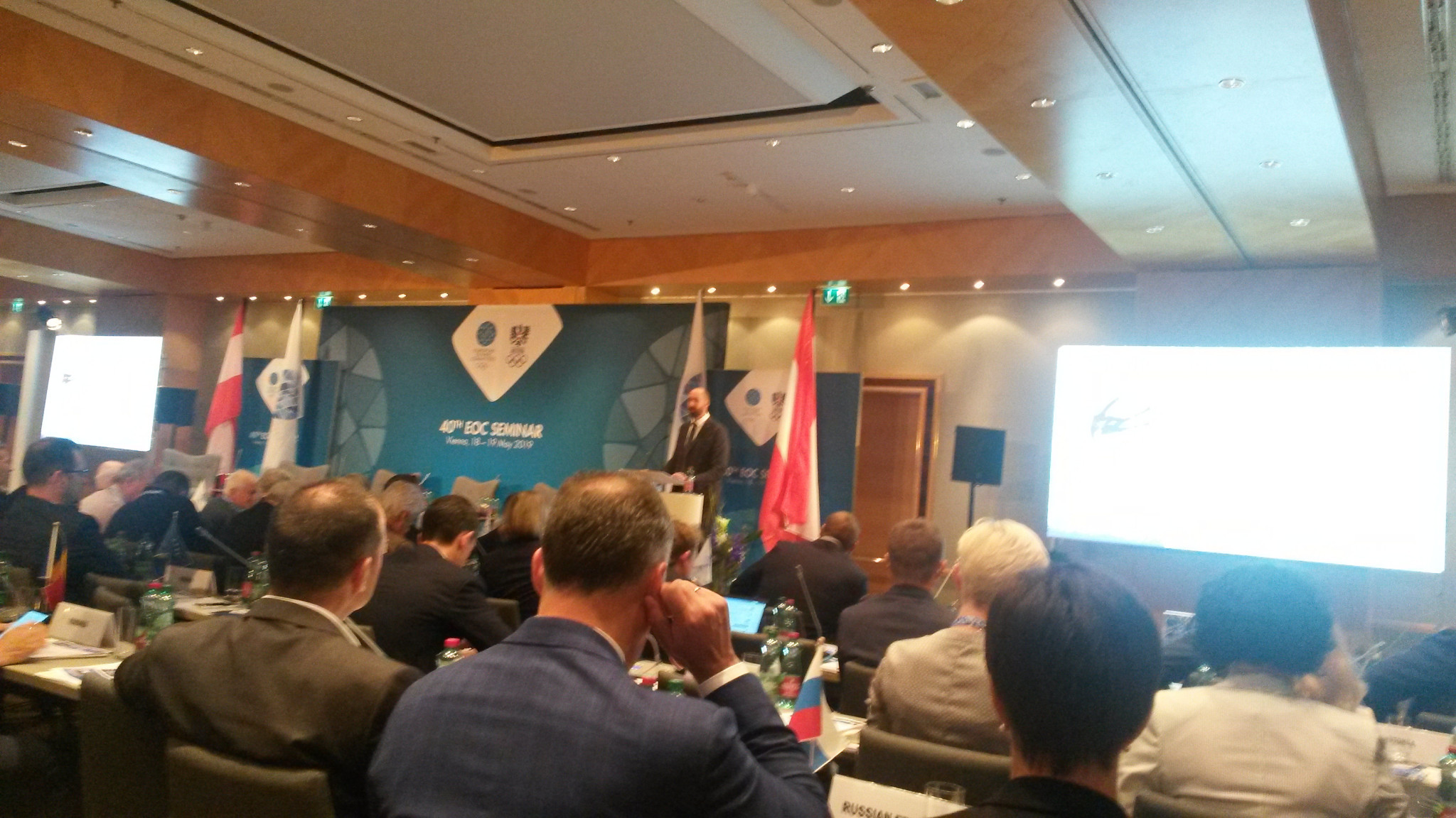 James Macleod, IOC Director NOC Relations Department and Olympic Solidarity, addresses delegates at the 40th EOC Seminar in Vienna this morning ©ITG