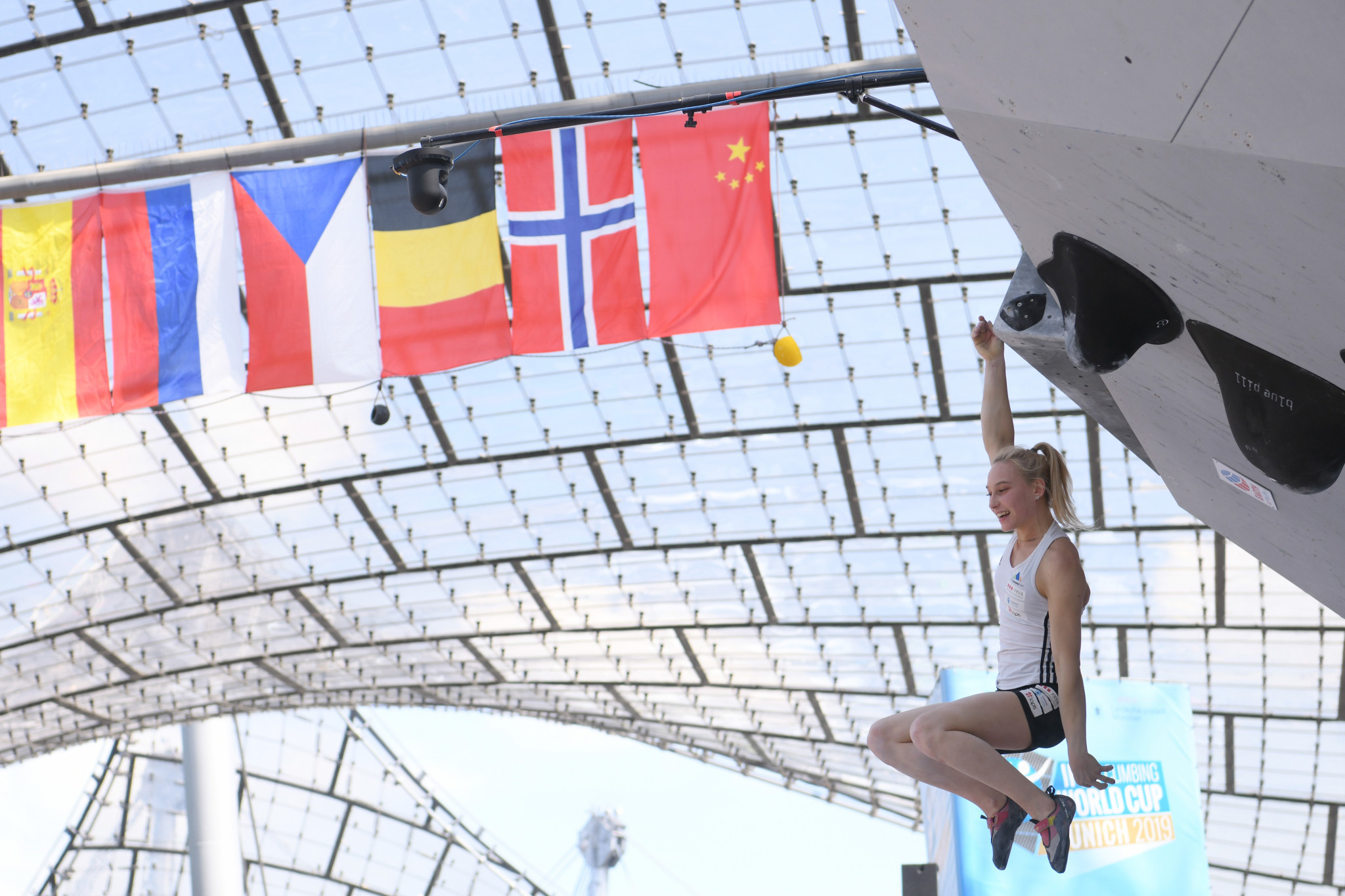 World champion Janja Garnbret of Slovenia continued her 100 per cent record so far this season in Munich ©Getty Images