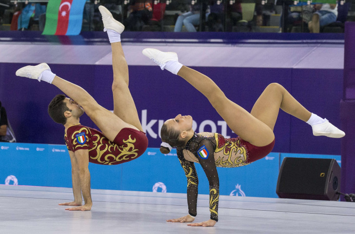 Italian world champions Davide Donati and Michela Castoldi will be in a strong field at this weekend's Aerobic Gymnastics European Championships in Baku ©Getty Images