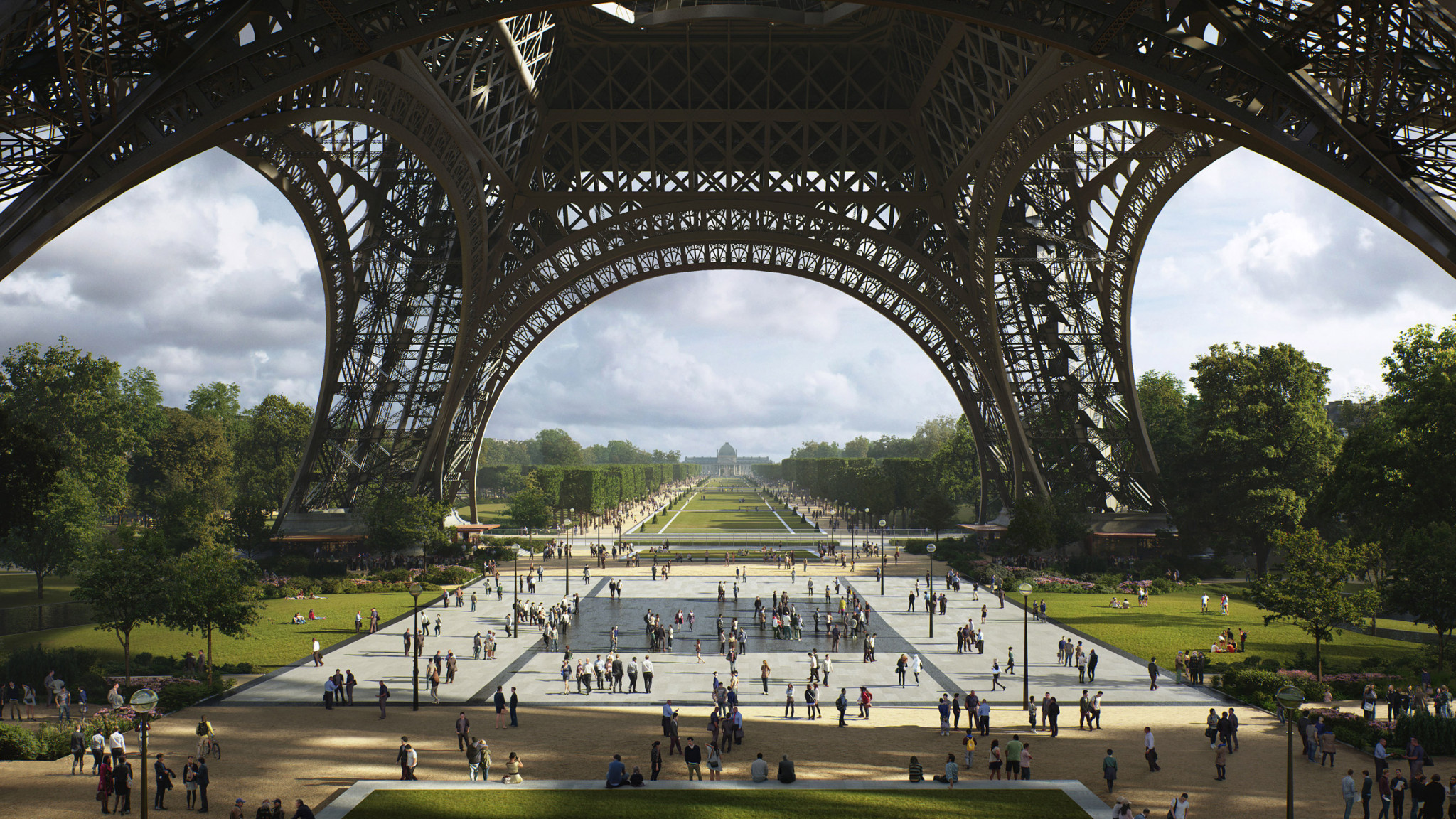 Trees will be planted in all of the new spaces around the Eiffel Tower, contributing to the sustainability of the Paris 2024 Olympic Games ©Gustafson Porter + Bowman