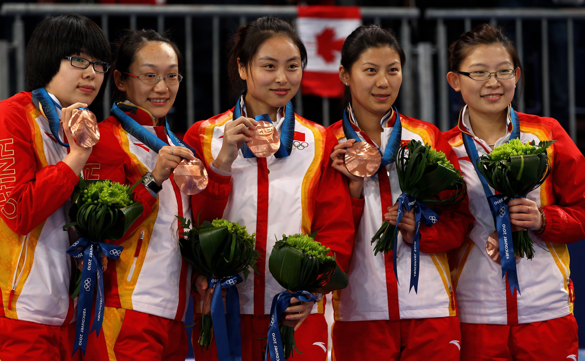 Wang Bingyu, far right, led China to an Olympic bronze medal at Vancouver 2010 ©Getty Images