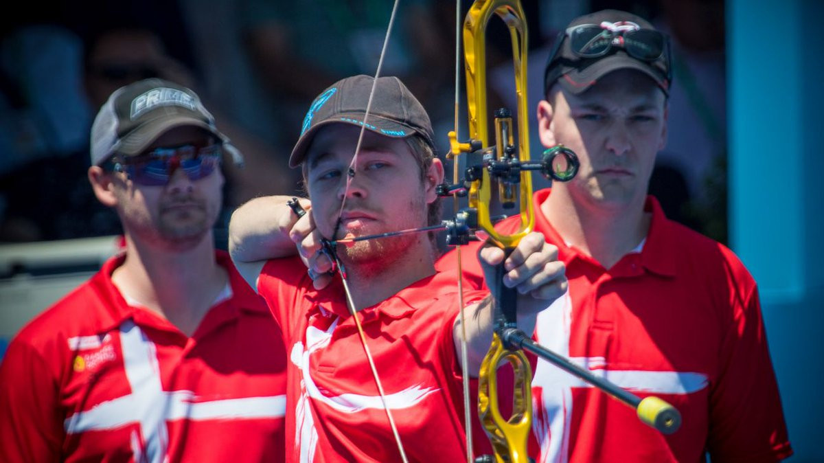 Denmark's Stephan Hansen, Martin Damsbo and Mads Knudsen were the victors in the men's team compound at the Archery World Cup in Antalya ©World Archery 