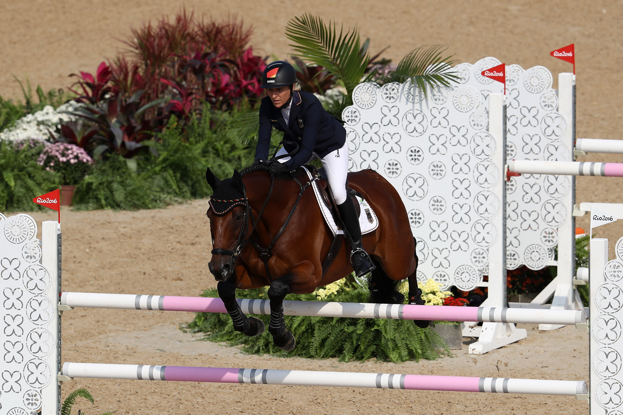 Germany's European champion lost her individual lead after showjumping errors in the FEI Nations Cup Eventing at Houghton Hall ©Getty Images